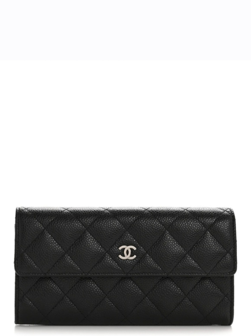 Chanel Caviar Leather Double Sided Long Classic Flap Wallet BLACK SHW Clutch
